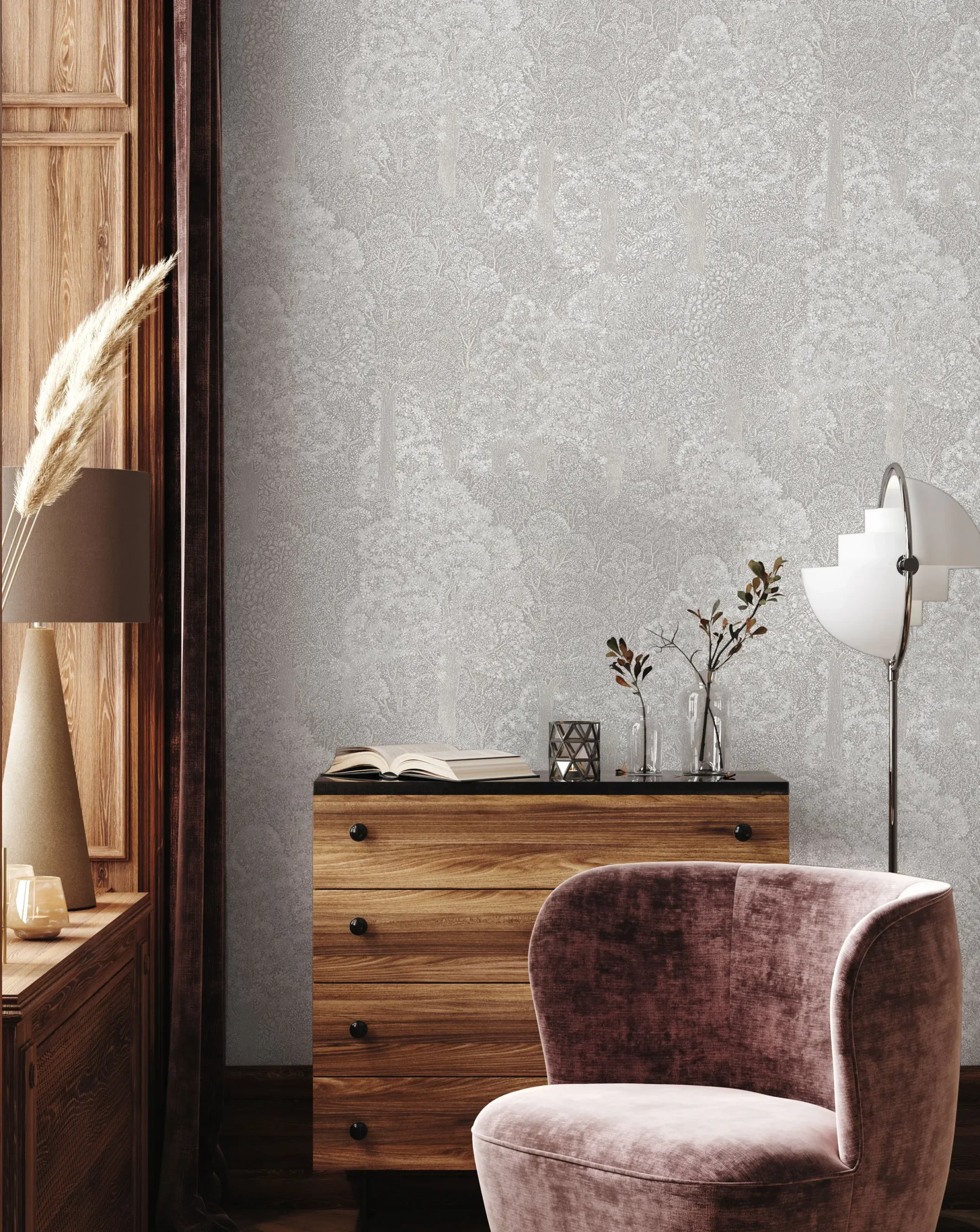 Gray Embossed Wallpaper – Glittering Accents (24107-1)